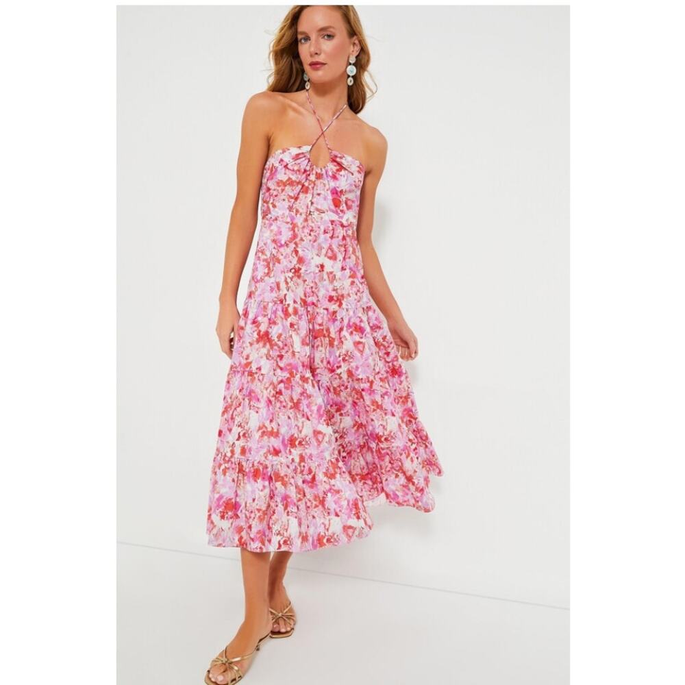 Tuckernuck Hyacinth House Aurora Halter Midi Dress Cotton Floral Pink XL NEW